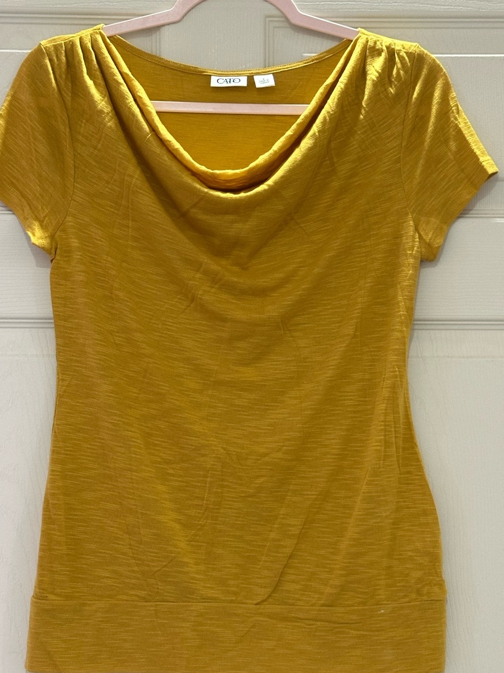 Cato Mustard Short-Sleeve Drape Neck Top